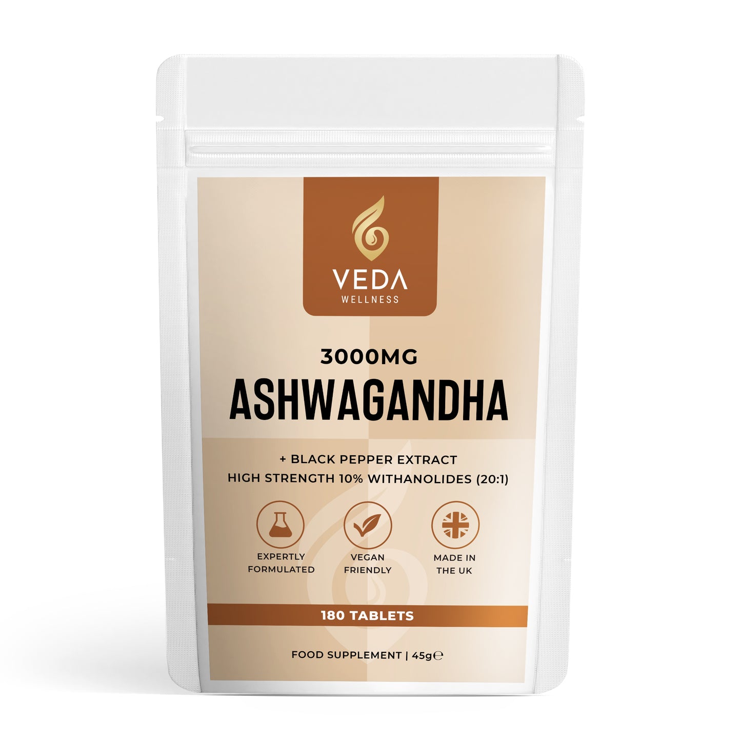 Pure Ashwagandha Extract 3000mg - 180 Vegan Tablets + Black Pepper. Made in UK.